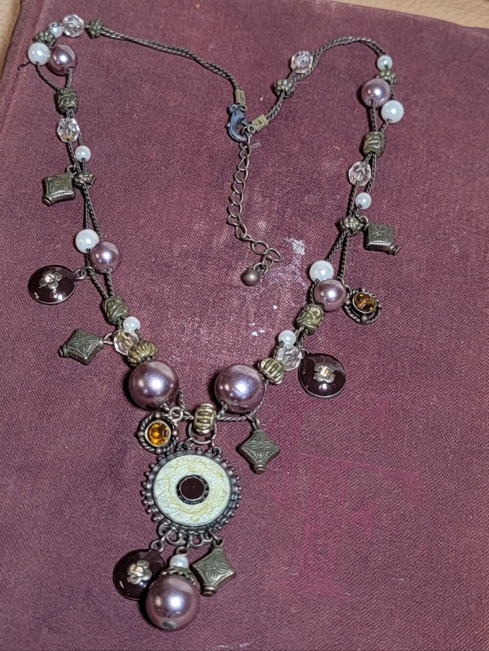 Enchanted Romantic Gothic Vibe Beaded Pearl & Crystal Pendant Necklace